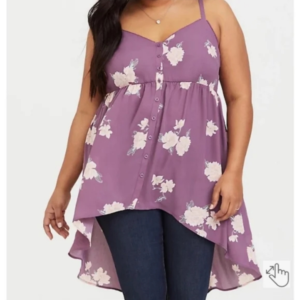 Torrid 4 Purple Floral Georgette Babydoll Cami
